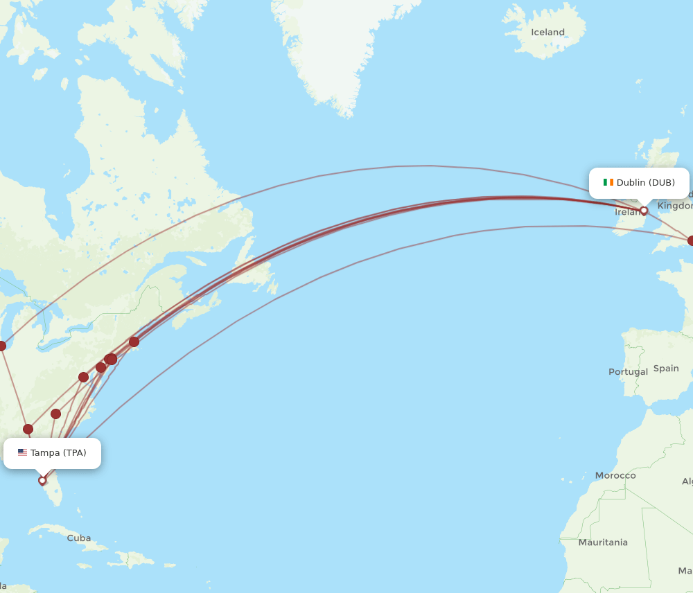 TPA-DUB flight routes