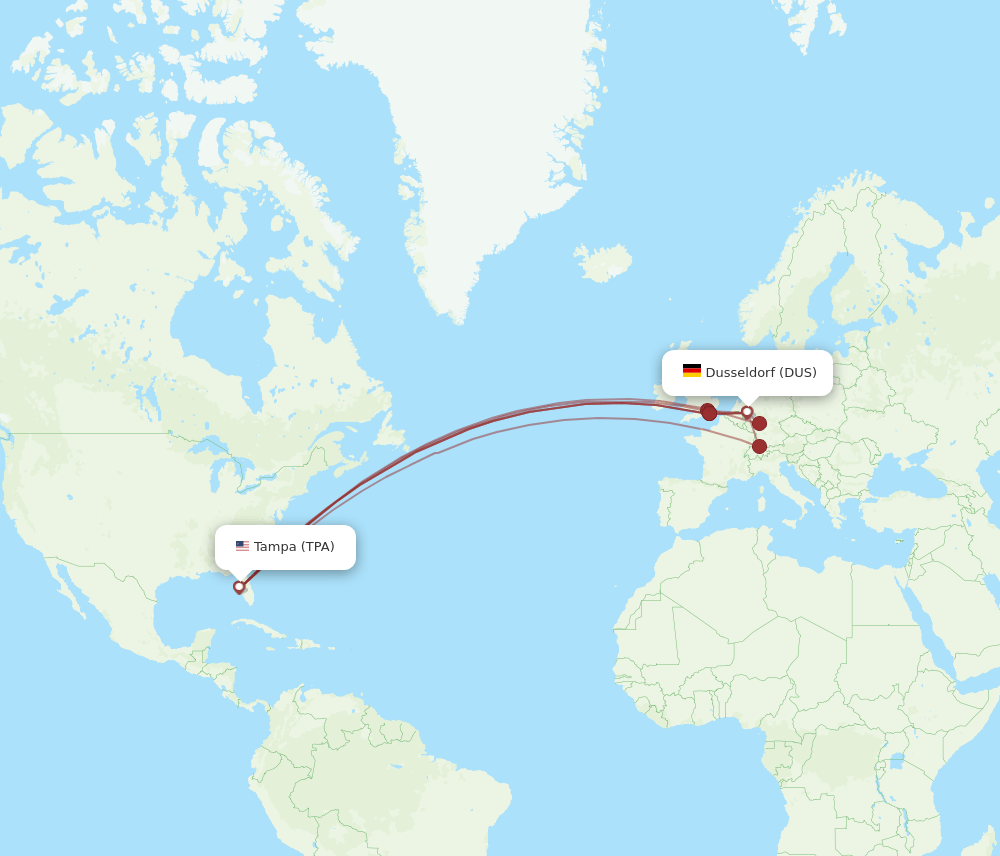 TPA-DUS flight routes