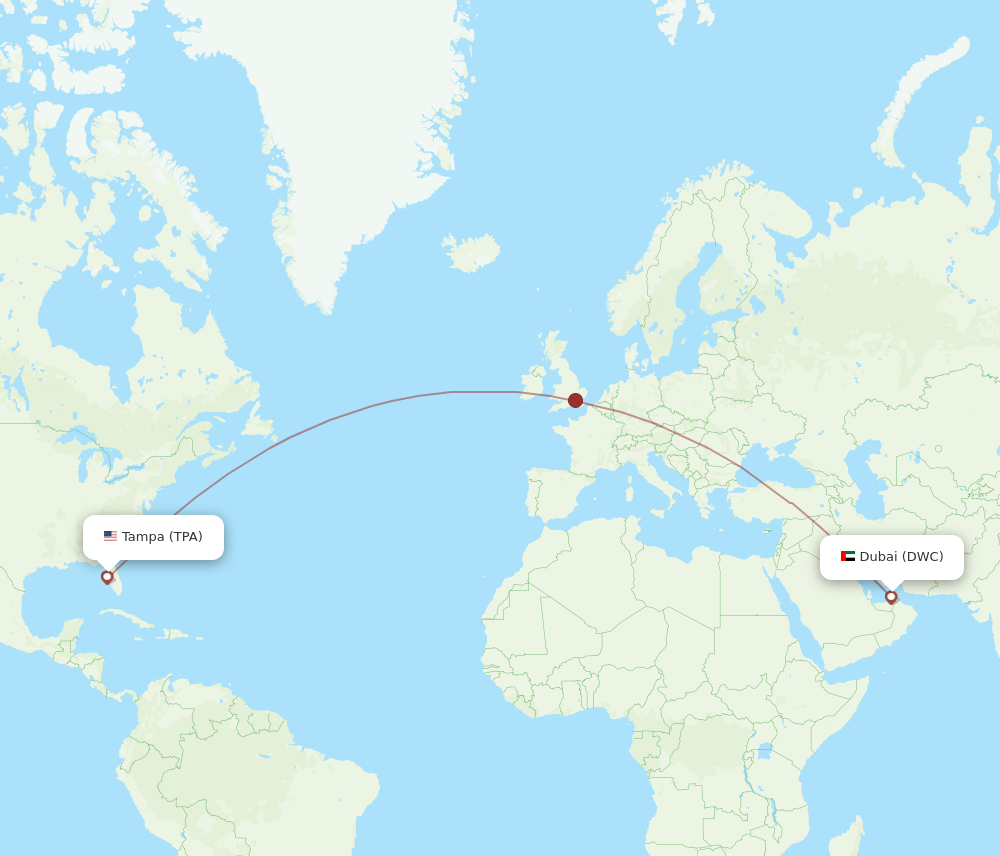 Tampa - Dubai route map and flight paths
