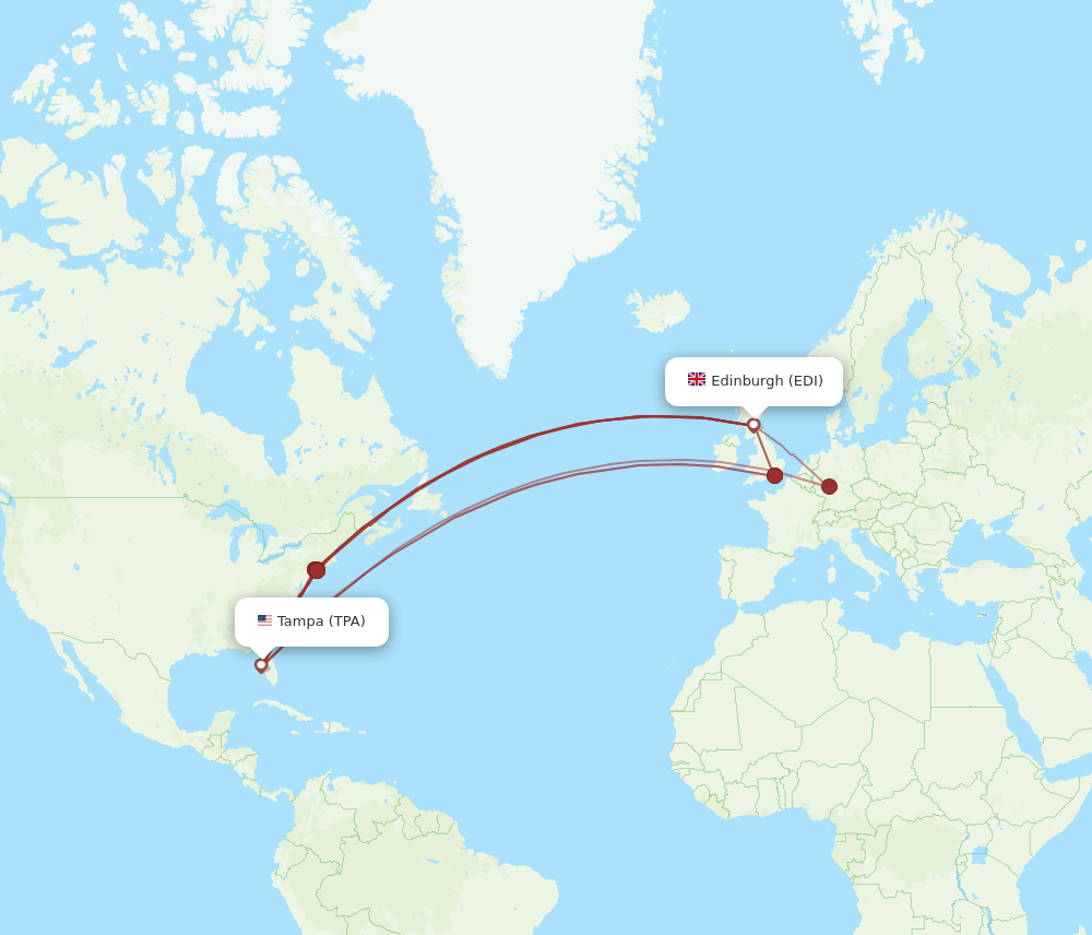 TPA to EDI flights and routes map