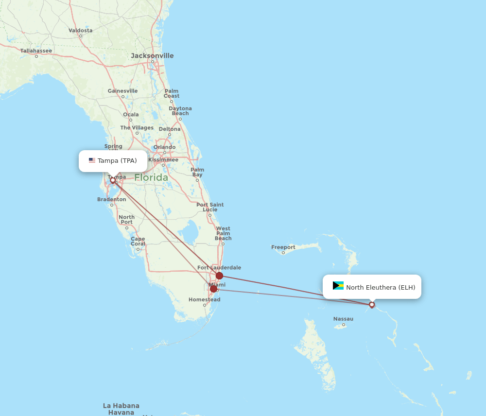 TPA to ELH flights and routes map