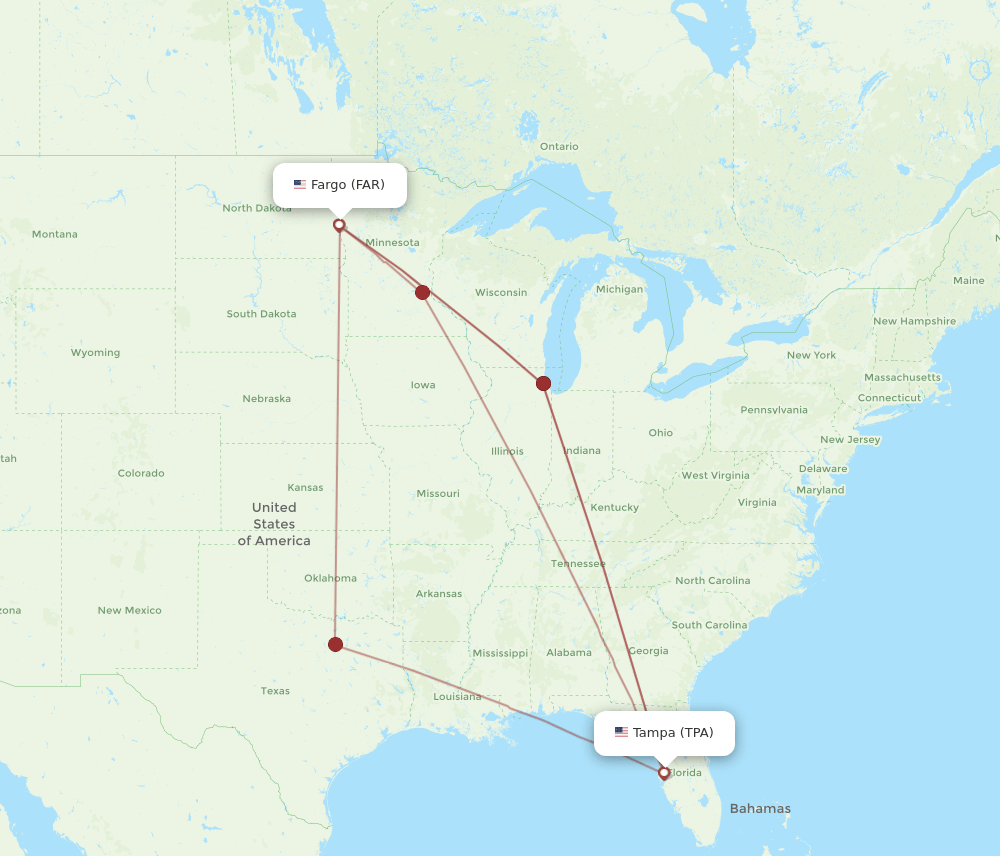 TPA-FAR flight routes