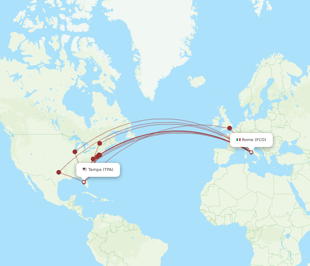 TPA to FCO flights and routes map