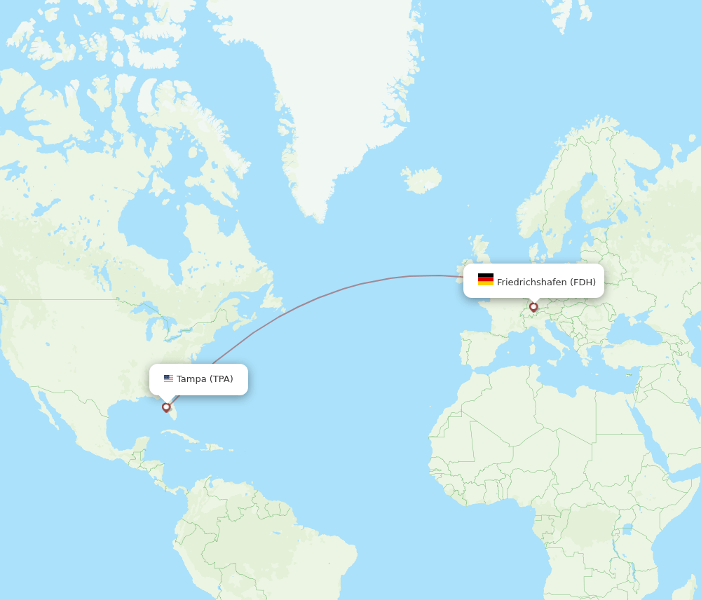 Tampa - Friedrichshafen route map and flight paths
