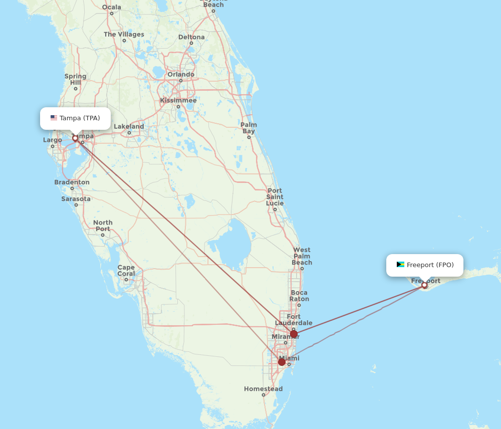TPA to FPO flights and routes map