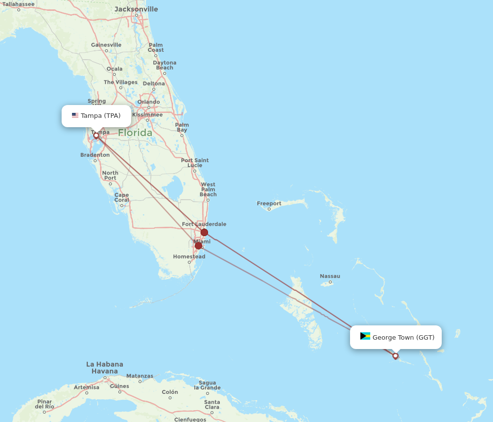 TPA to GGT flights and routes map