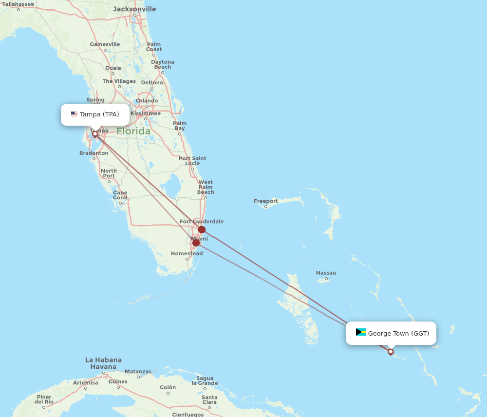 TPA-GGT flight routes