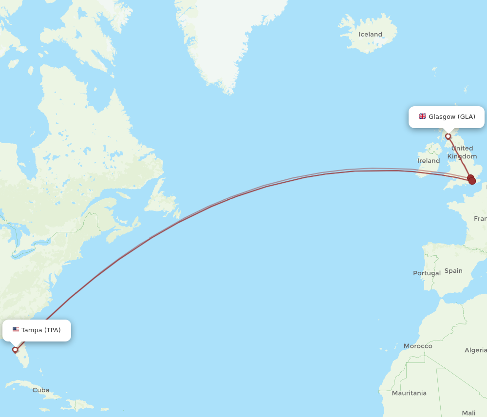 TPA to GLA flights and routes map