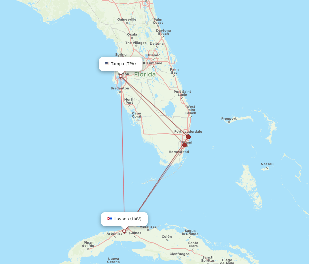 TPA-HAV flight routes