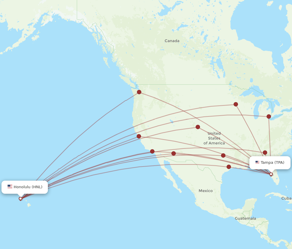 TPA-HNL flight routes