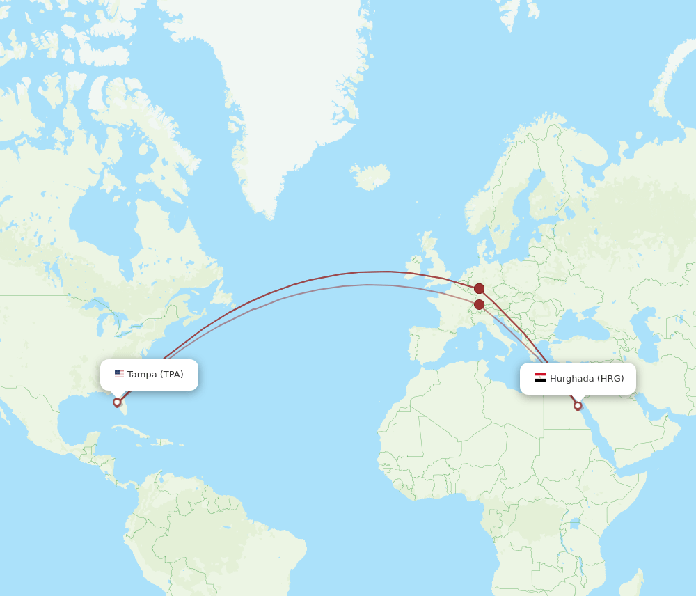 TPA to HRG flights and routes map