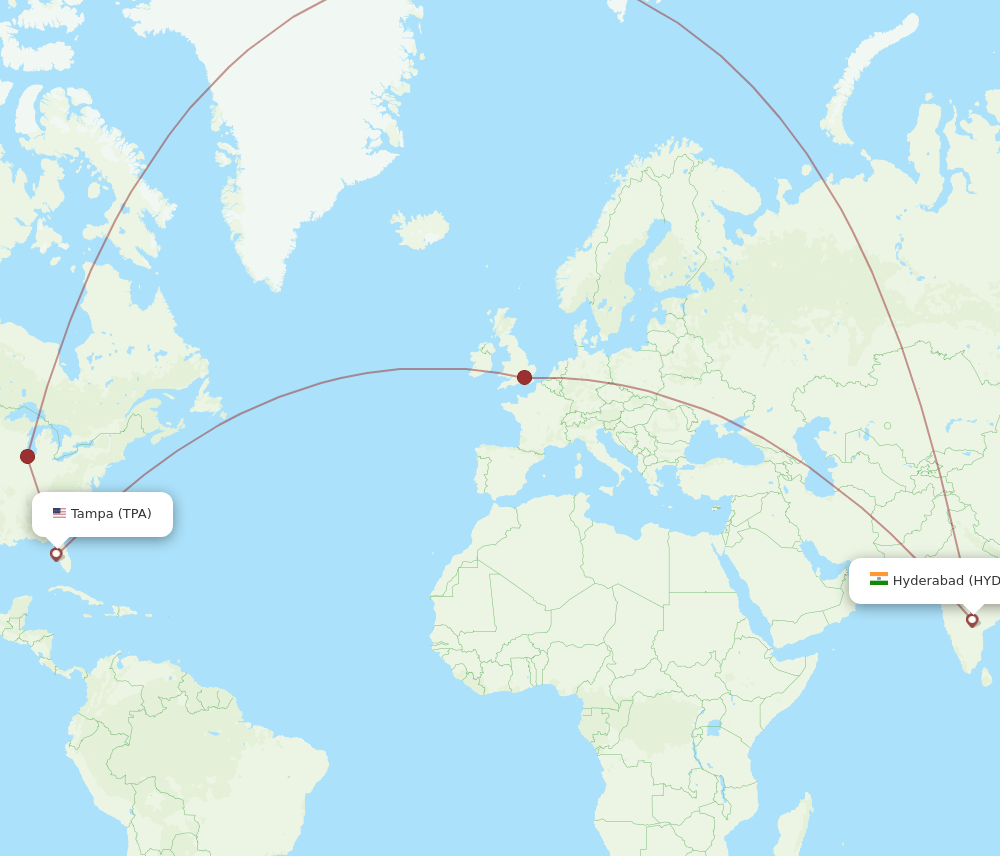 TPA to HYD flights and routes map