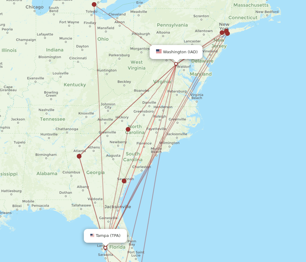 TPA-IAD flight routes