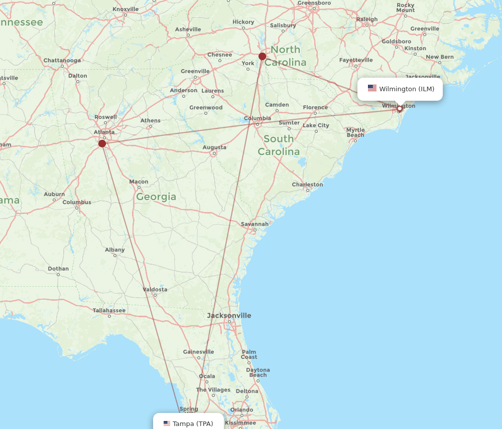 TPA-ILM flight routes