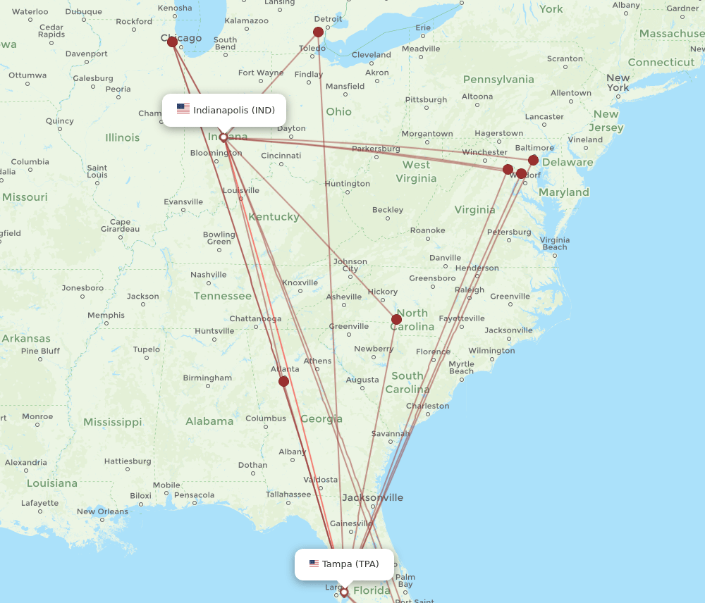 TPA-IND flight routes