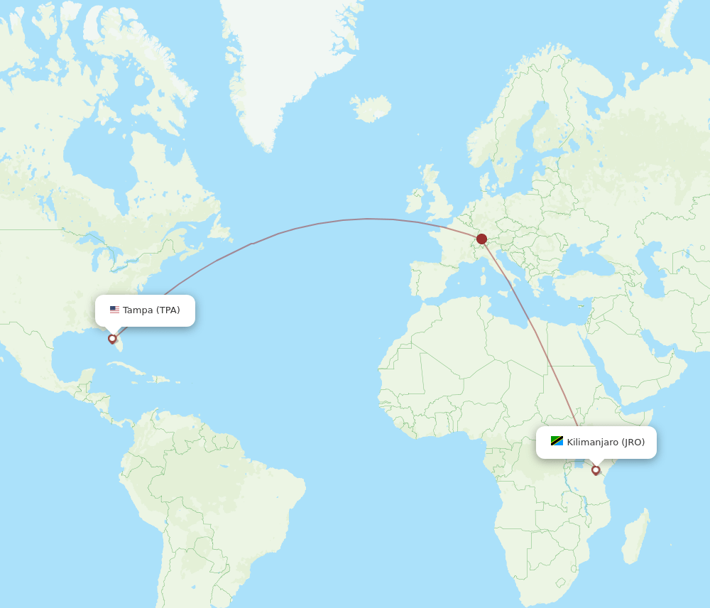 TPA to JRO flights and routes map