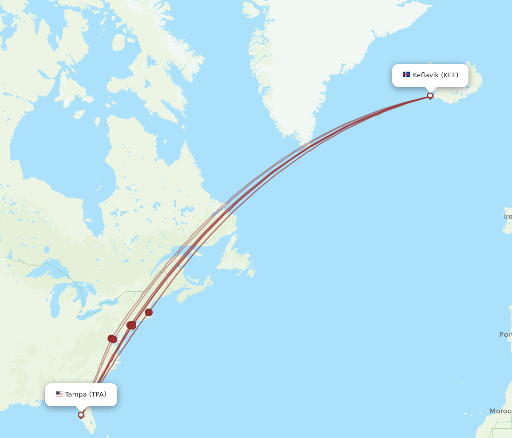 TPA-KEF flight routes
