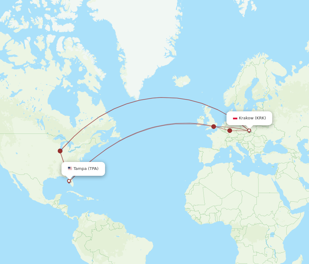 TPA-KRK flight routes