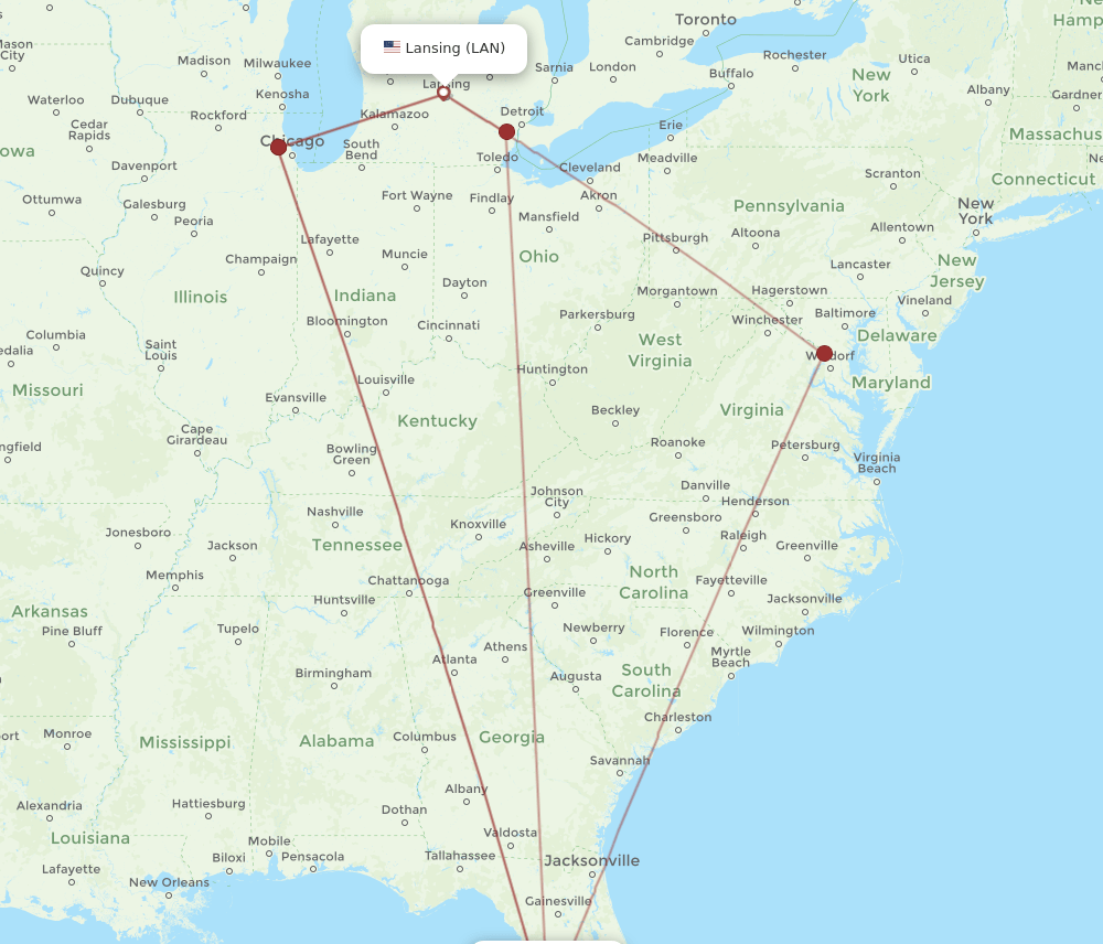 TPA-LAN flight routes