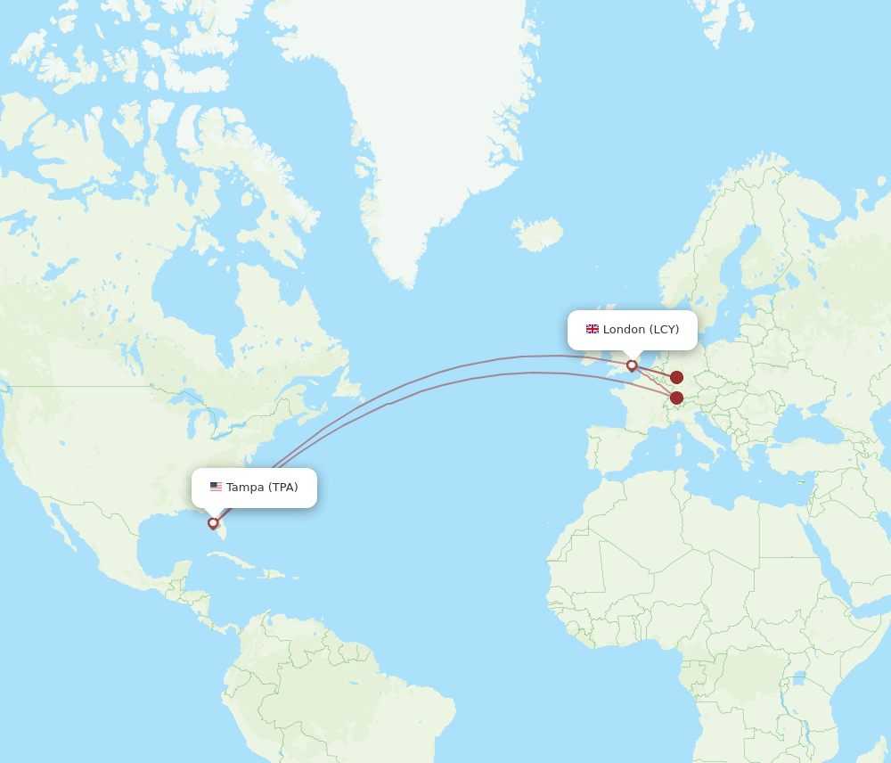 TPA to LCY flights and routes map