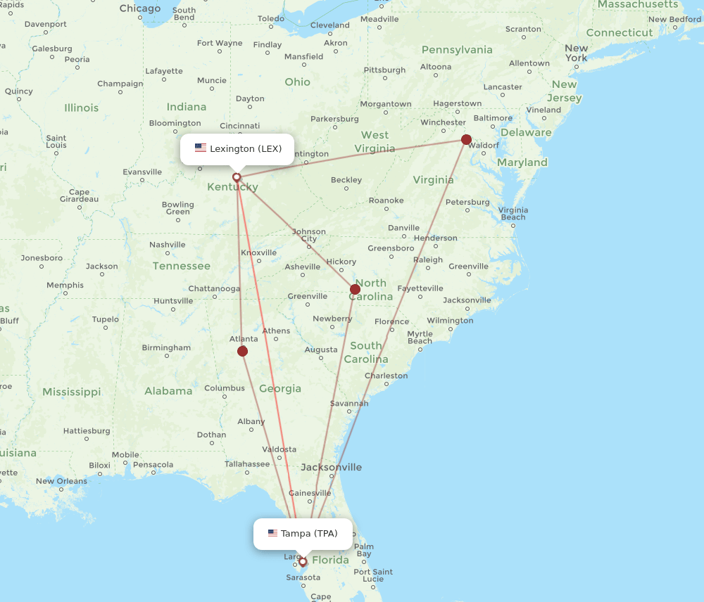 TPA-LEX flight routes
