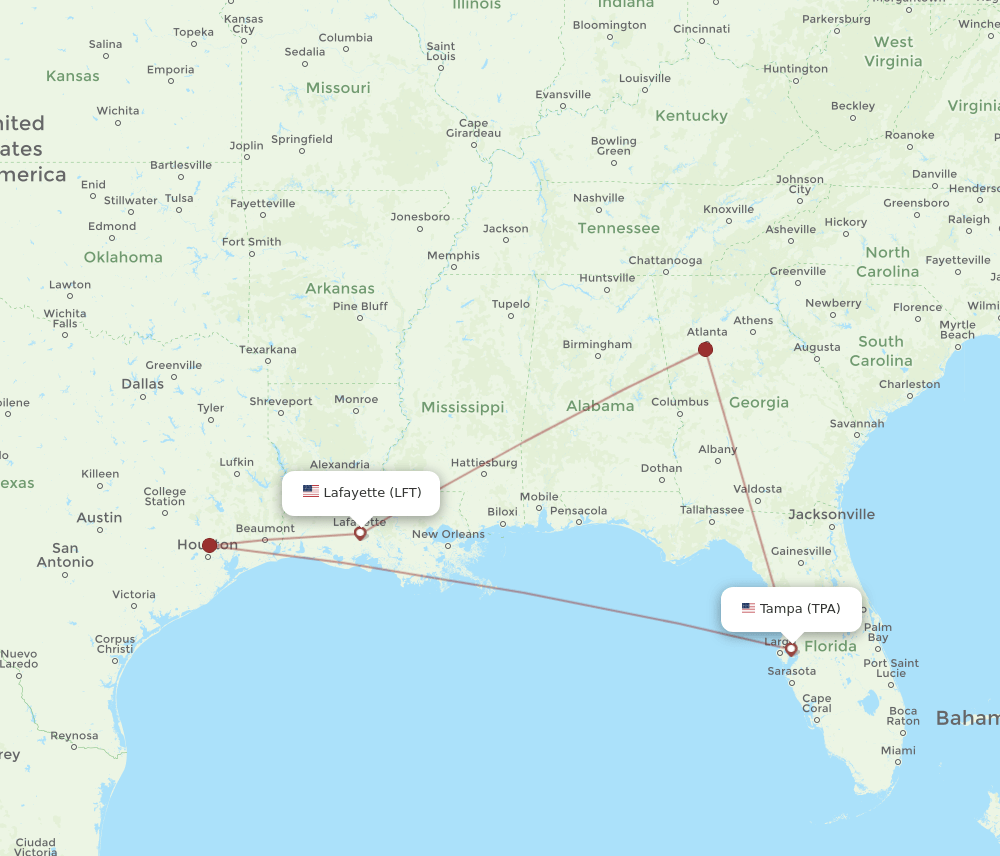 TPA-LFT flight routes