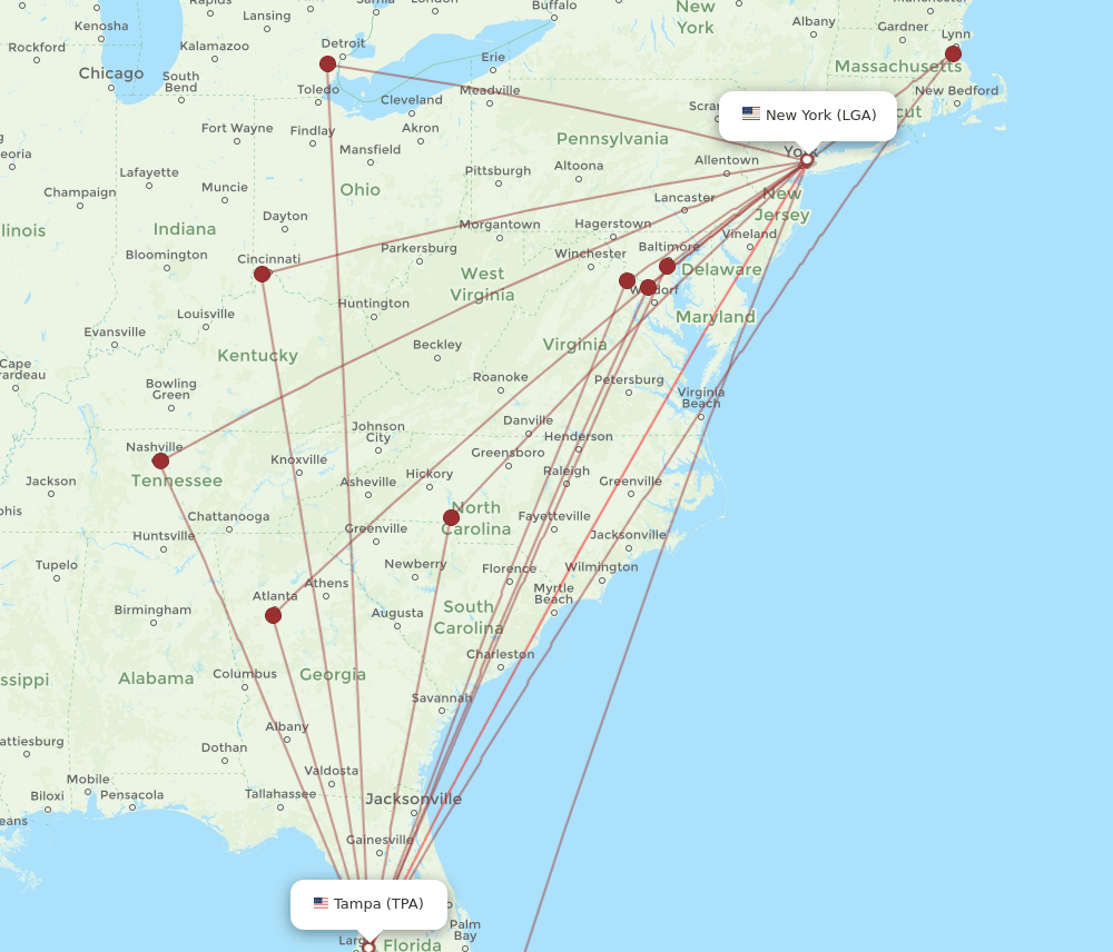 TPA-LGA flight routes