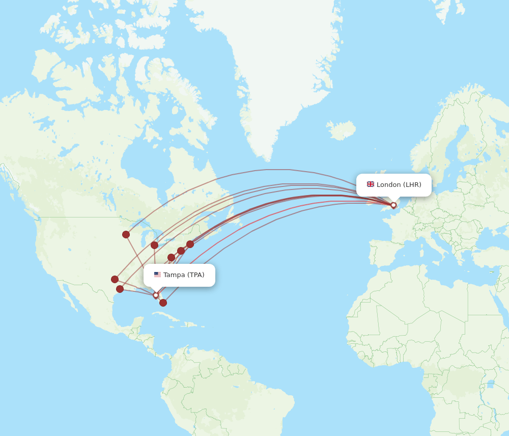 TPA-LHR flight routes