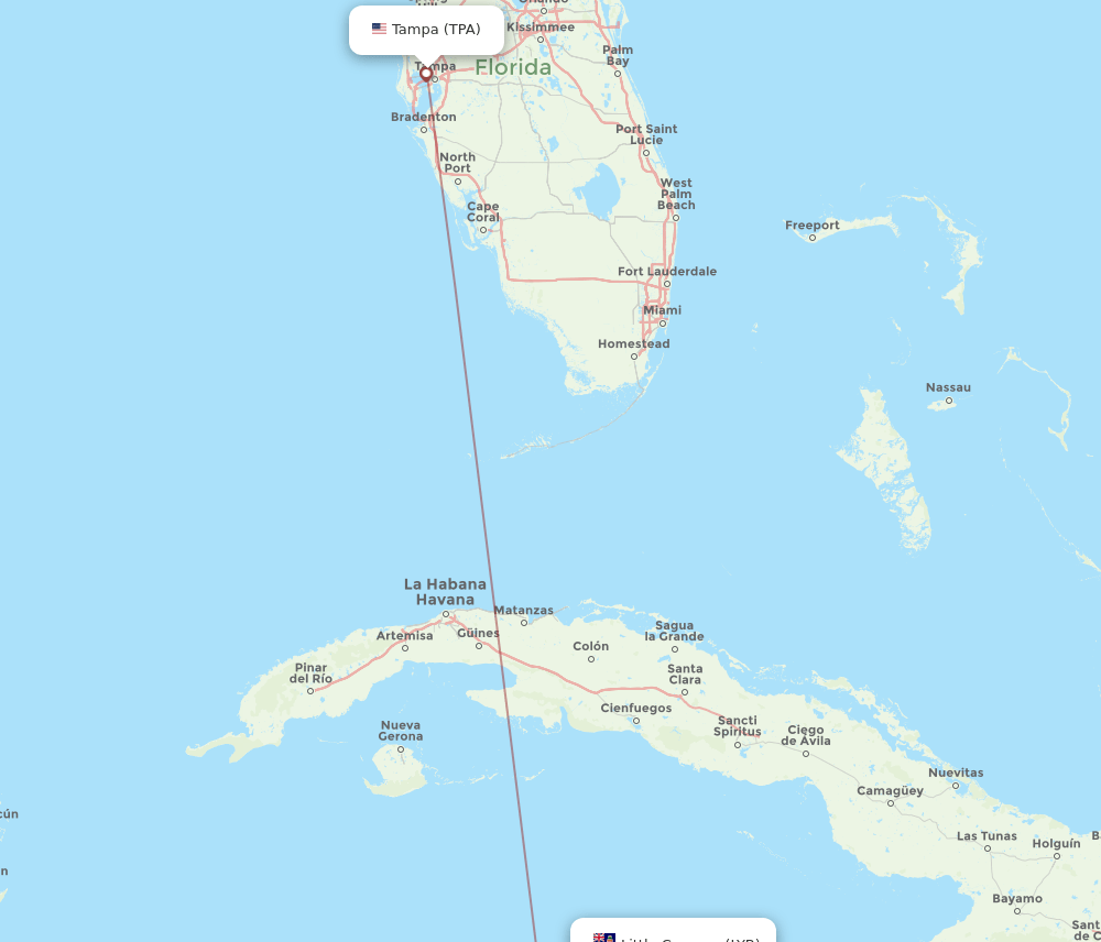 TPA-LYB flight routes