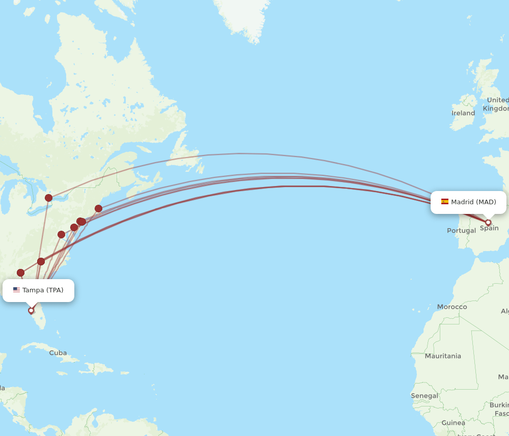 TPA-MAD flight routes