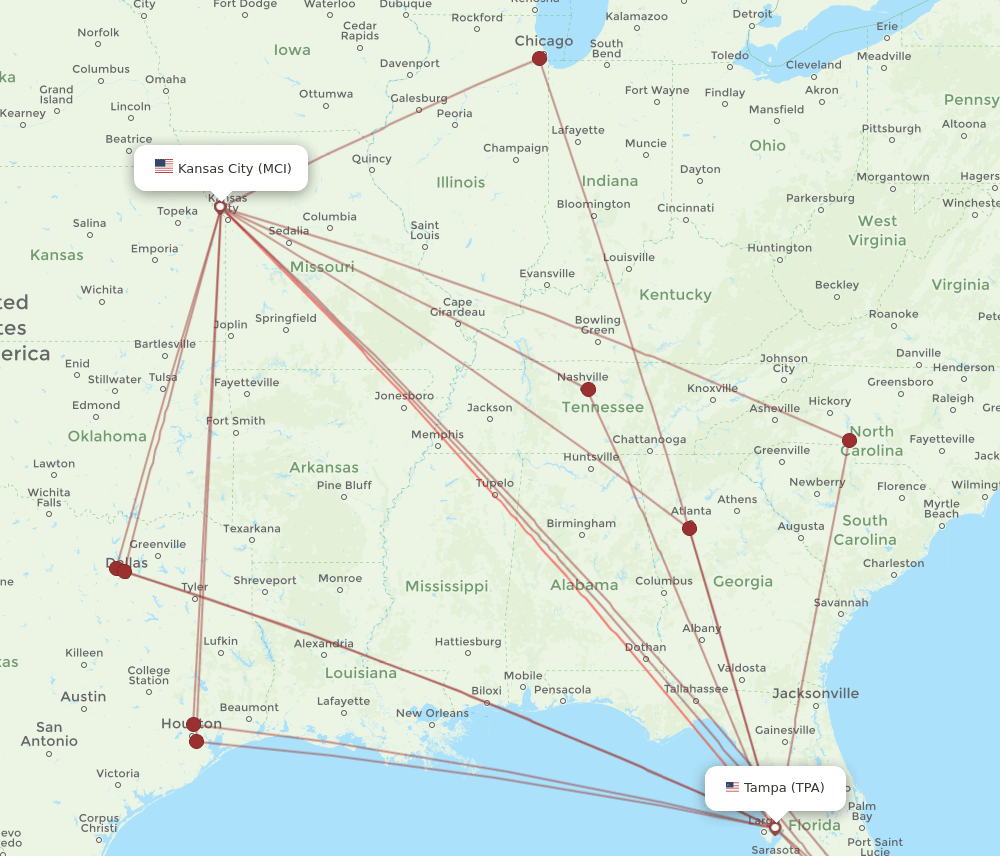 TPA-MCI flight routes