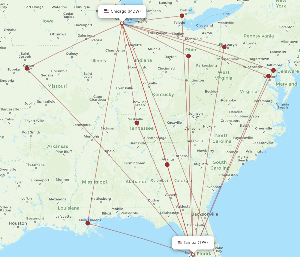 TPA-MDW flight routes