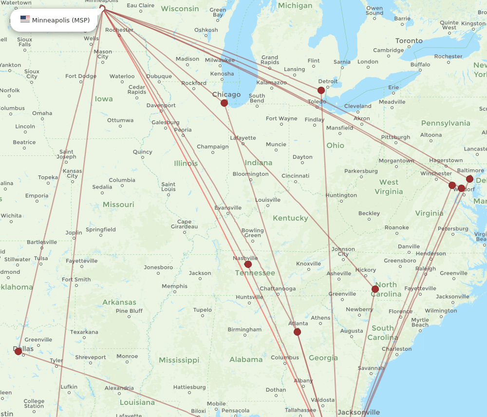 TPA-MSP flight routes