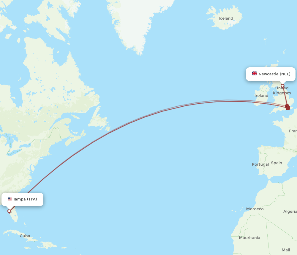 TPA-NCL flight routes