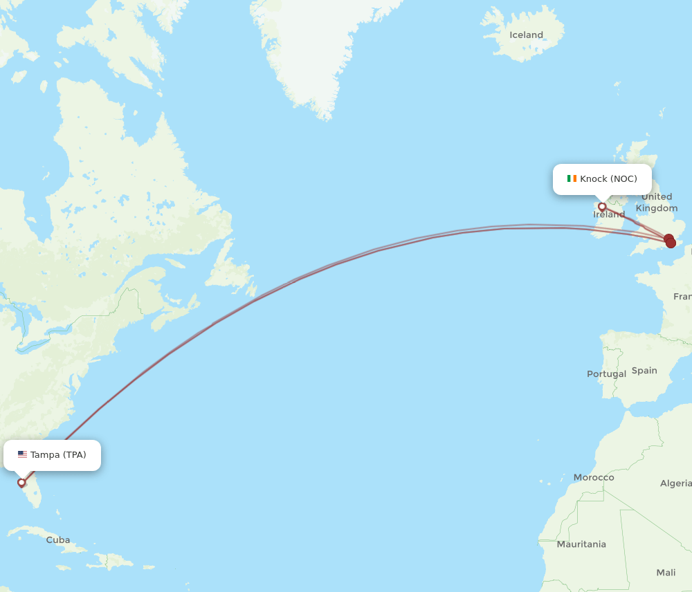 TPA-NOC flight routes