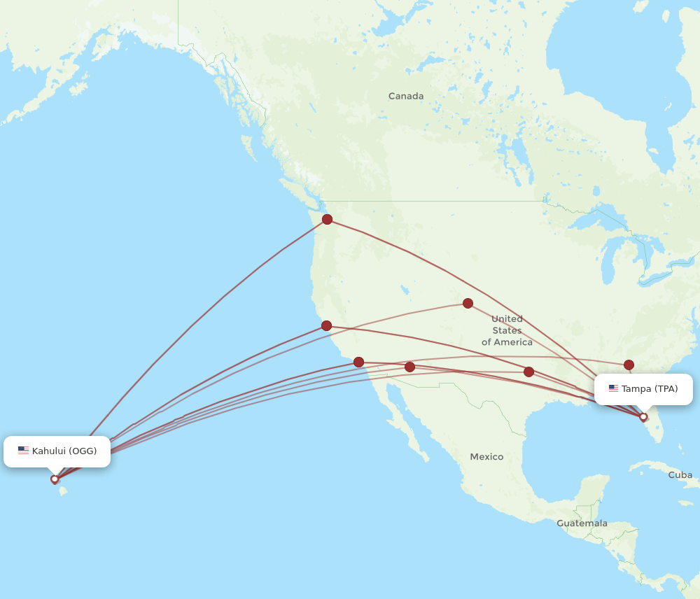 TPA-OGG flight routes