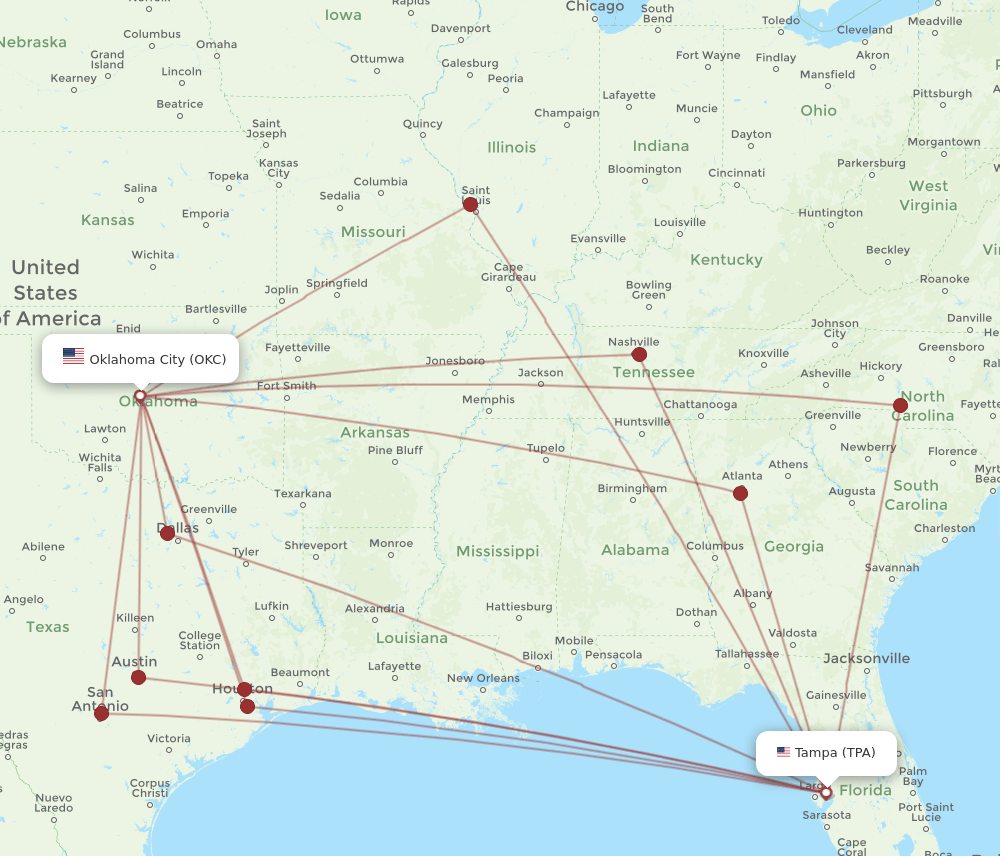 TPA-OKC flight routes
