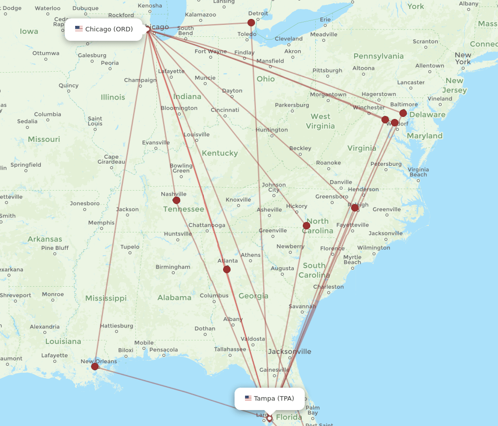 TPA-ORD flight routes