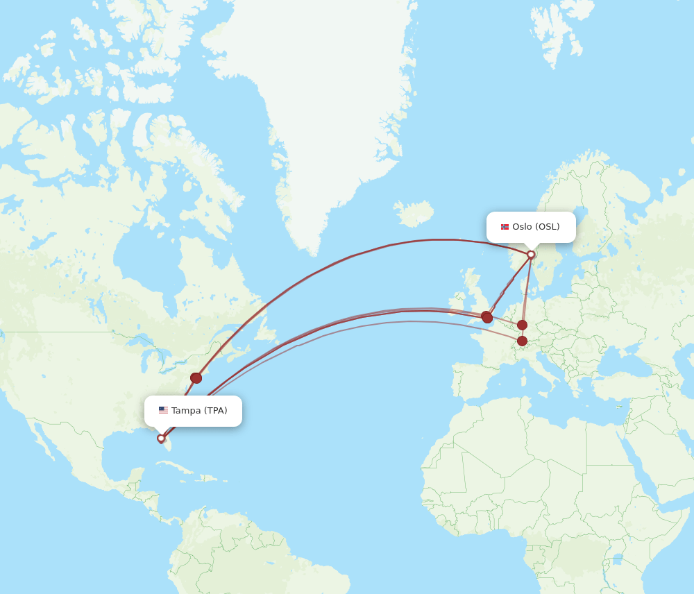 TPA-OSL flight routes