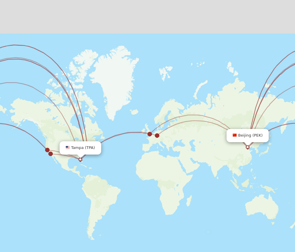 TPA to PEK flights and routes map