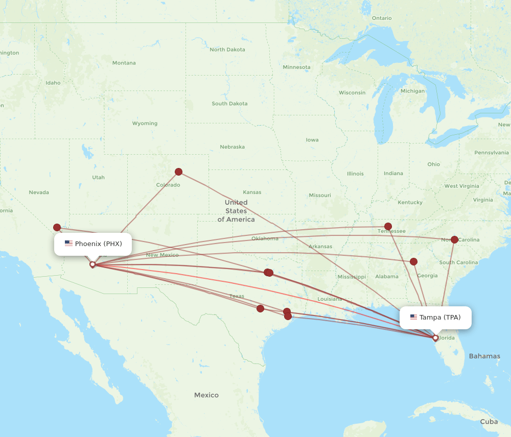 TPA to PHX flights and routes map