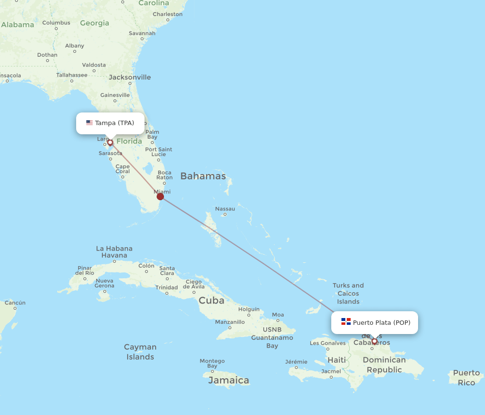 TPA to POP flights and routes map