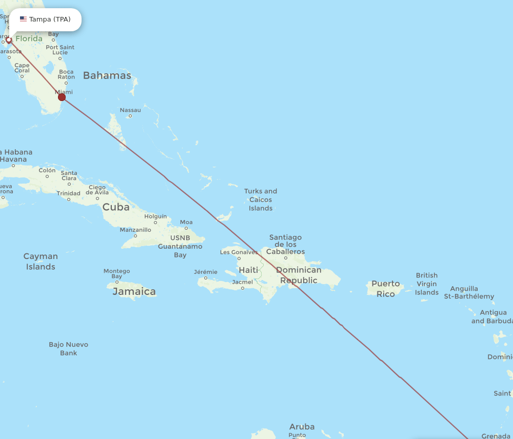 TPA-POS flight routes