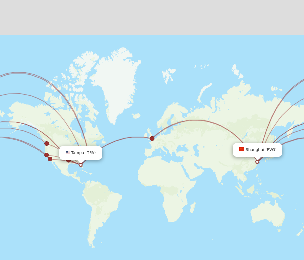 TPA to PVG flights and routes map