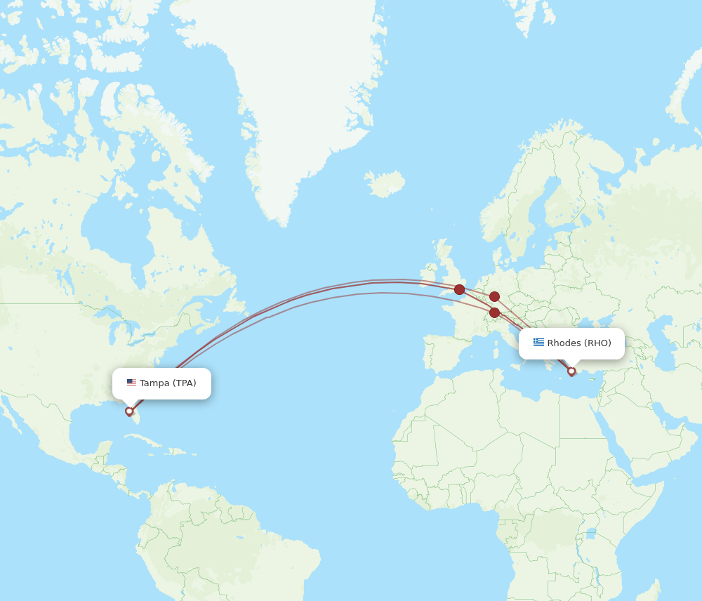 TPA to RHO flights and routes map