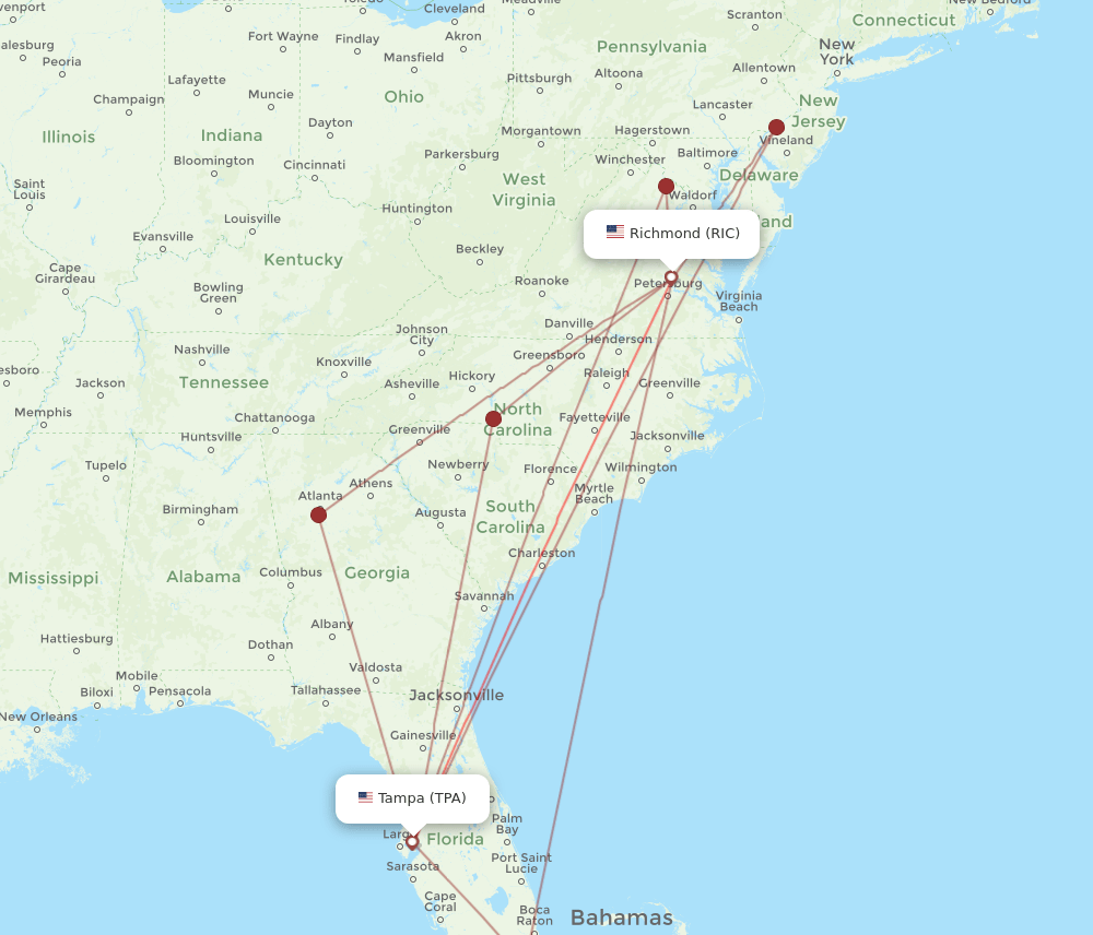 TPA-RIC flight routes