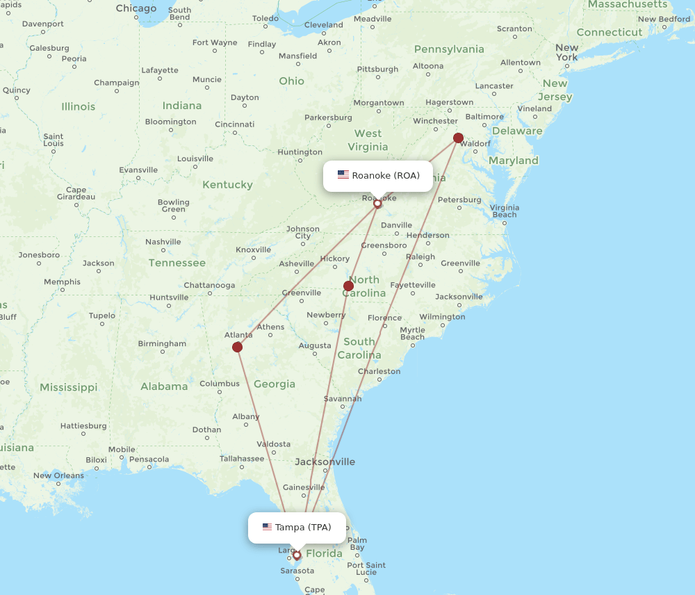 TPA-ROA flight routes