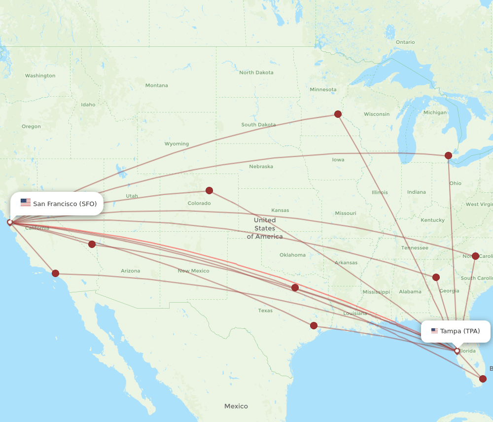 TPA-SFO flight routes