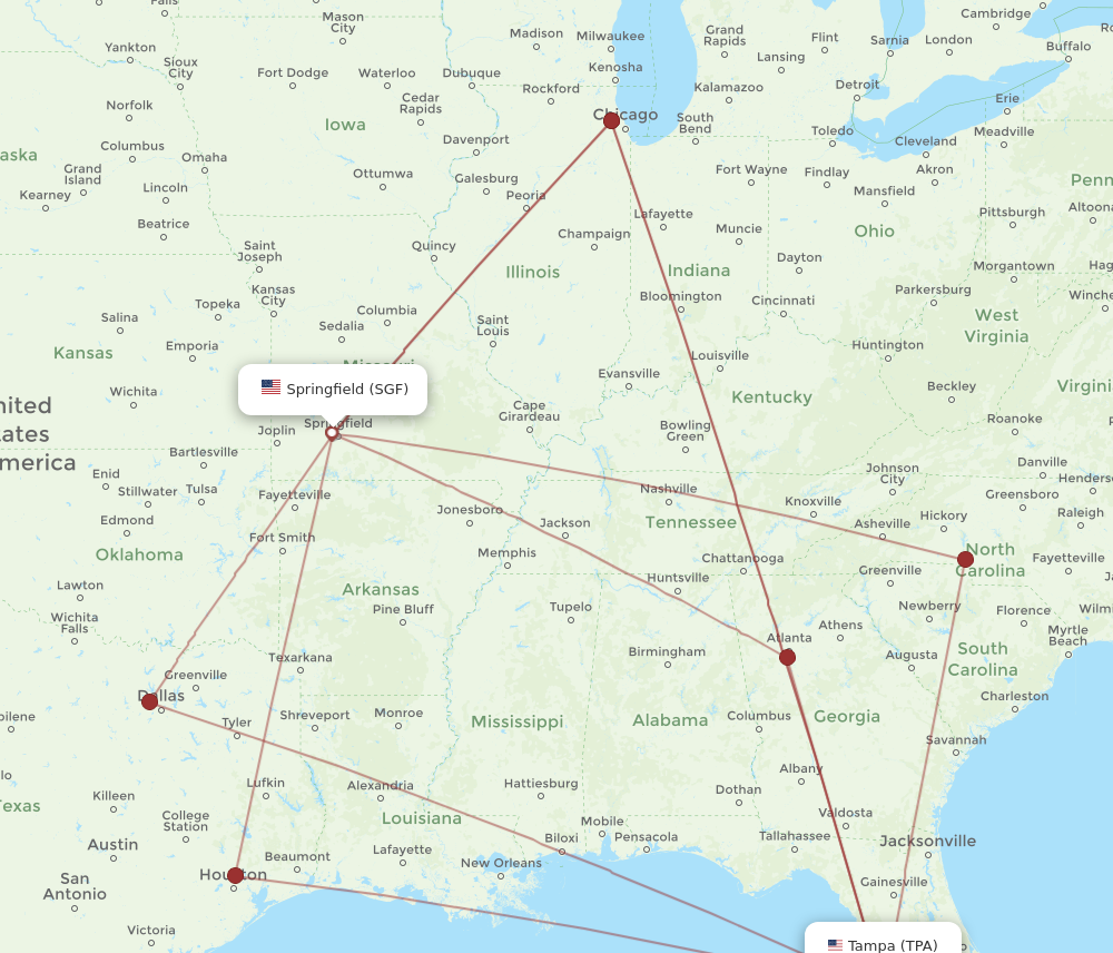 TPA to SGF flights and routes map