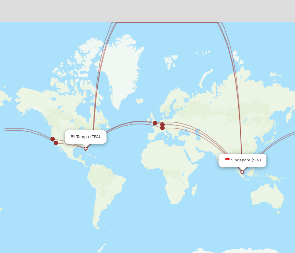 TPA-SIN flight routes